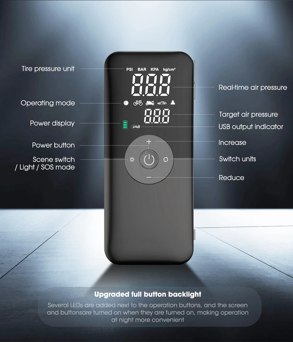 CARSUN Portable Rechargeable Air Pump – Car & Bike Inflator