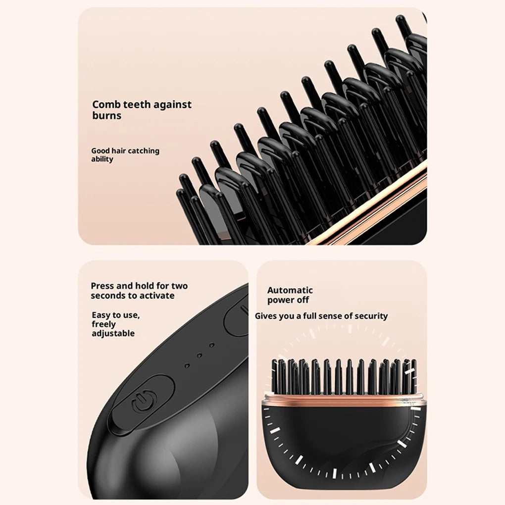 Wireless Rechargeable Hair Straightener Brush Portable Mini Electric Heating Comb Anti-Scald Multifunctional Hair Care Tool