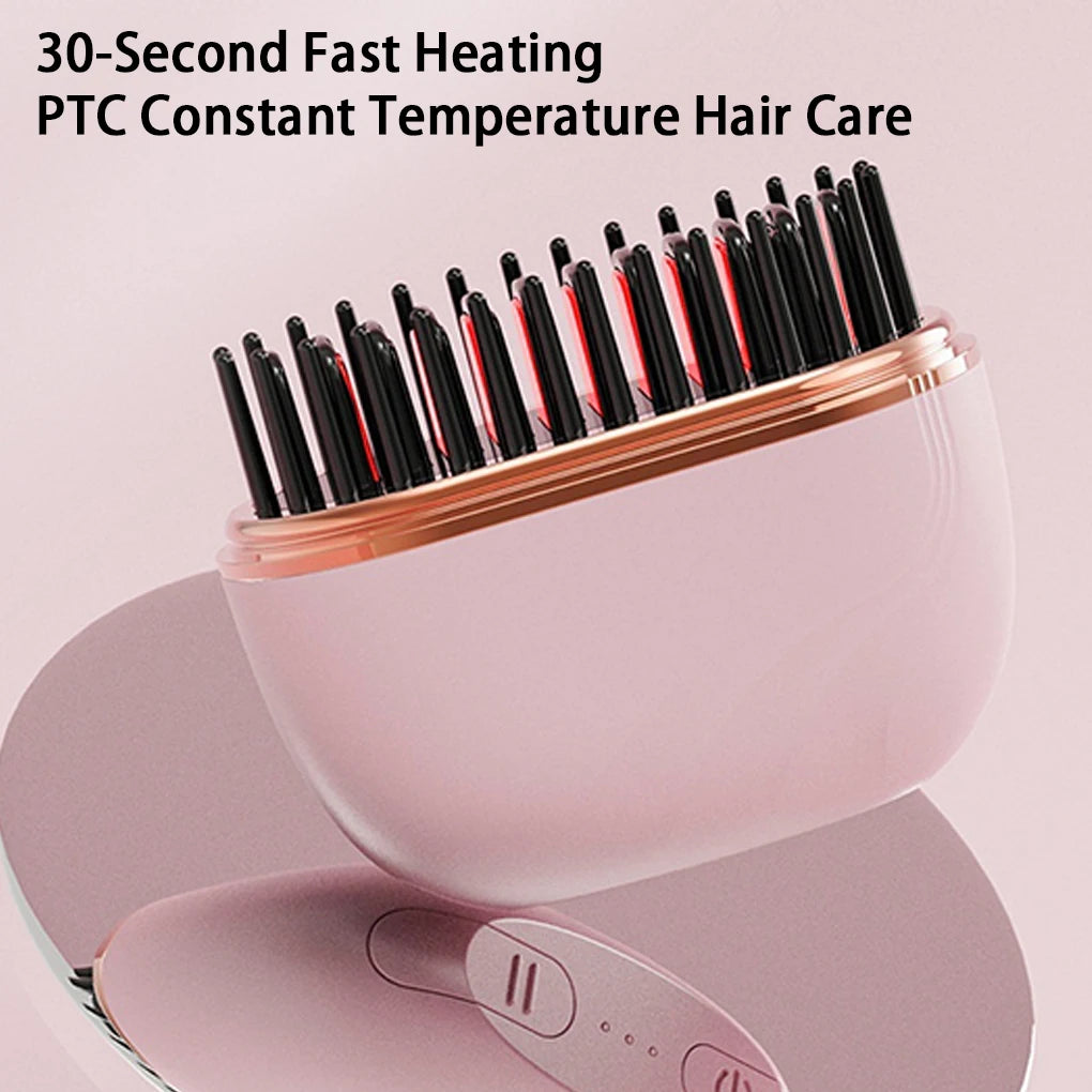 Wireless Rechargeable Hair Straightener Brush Portable Mini Electric Heating Comb Anti-Scald Multifunctional Hair Care Tool