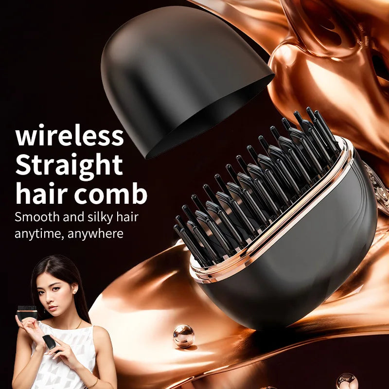 Wireless Rechargeable Hair Straightener Brush Portable Mini Electric Heating Comb Anti-Scald Multifunctional Hair Care Tool