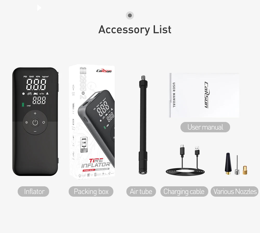 CARSUN Portable Rechargeable Air Pump – Car & Bike Inflator