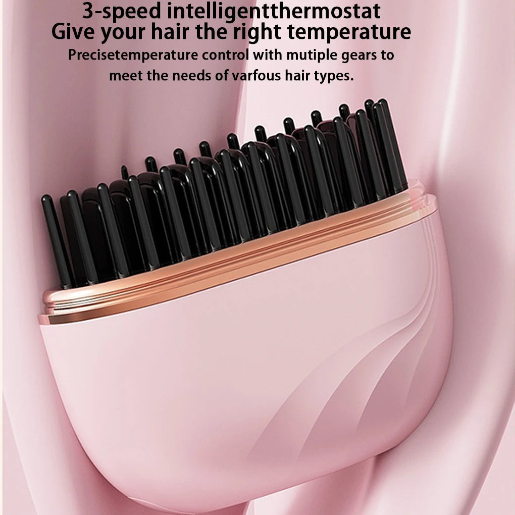 Wireless Rechargeable Hair Straightener Brush Portable Mini Electric Heating Comb Anti-Scald Multifunctional Hair Care Tool